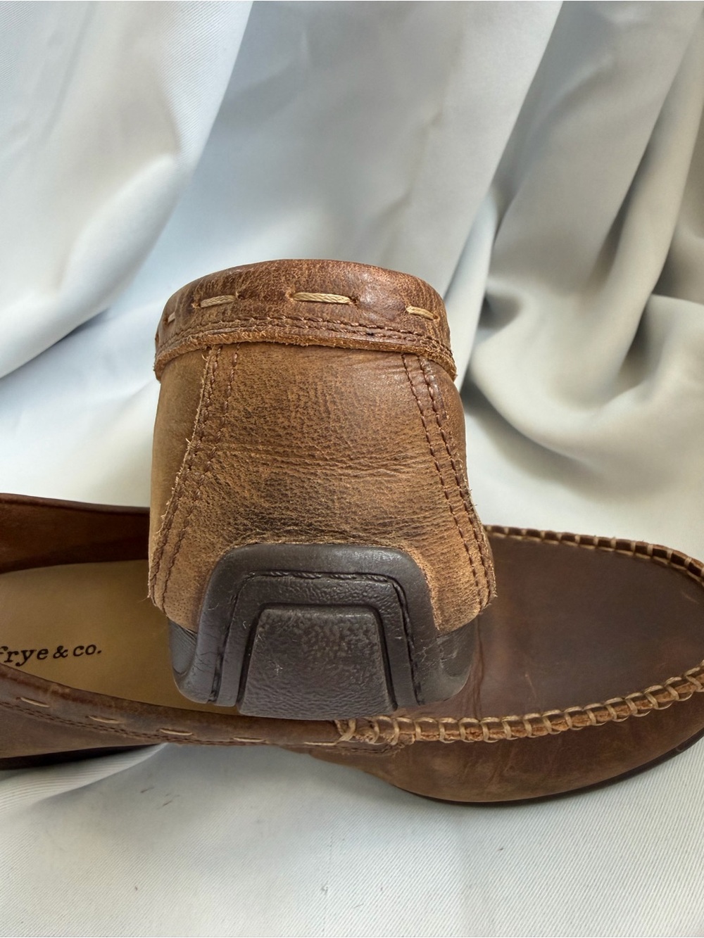 Frye Men’s Chestnut brown Leather driving  Moccasin Loafers 9 - Picture 6 of 11